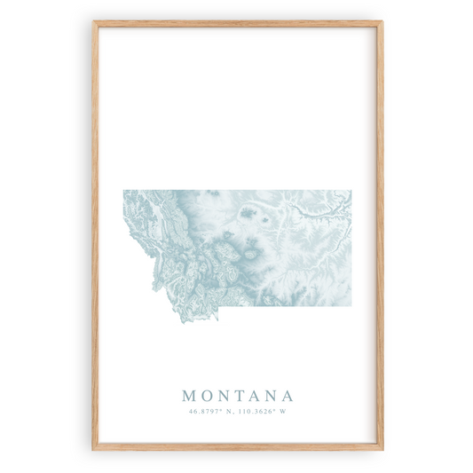 montana map poster in wood frame