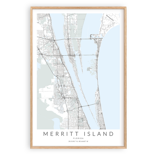 merritt island florida map print in wood frame