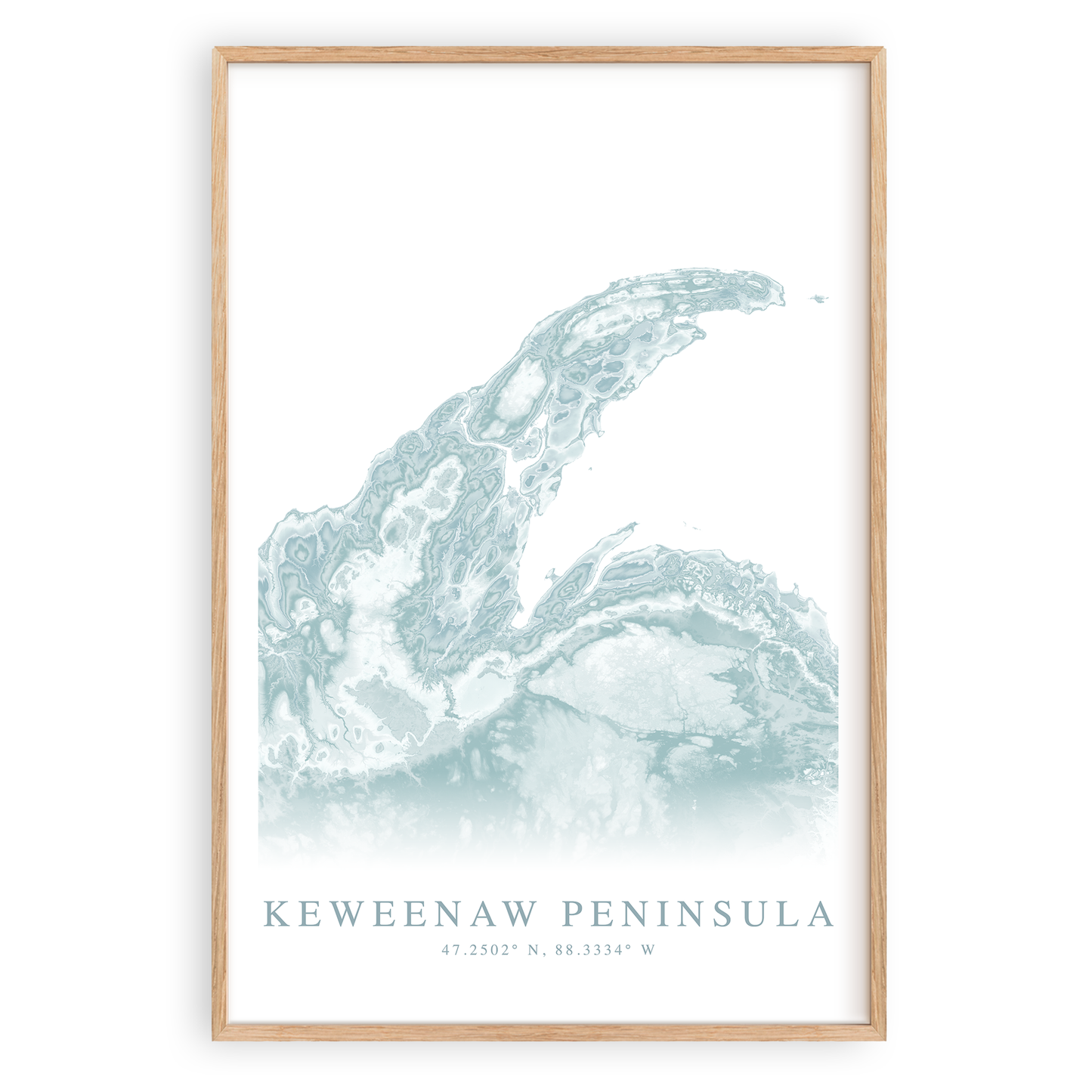 keweenaw peninsula michigan map print in wood frame