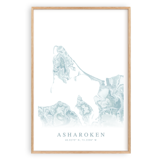 asharoken new york map print in wood frame