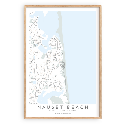 nauset beach massachusetts map print in wood frame