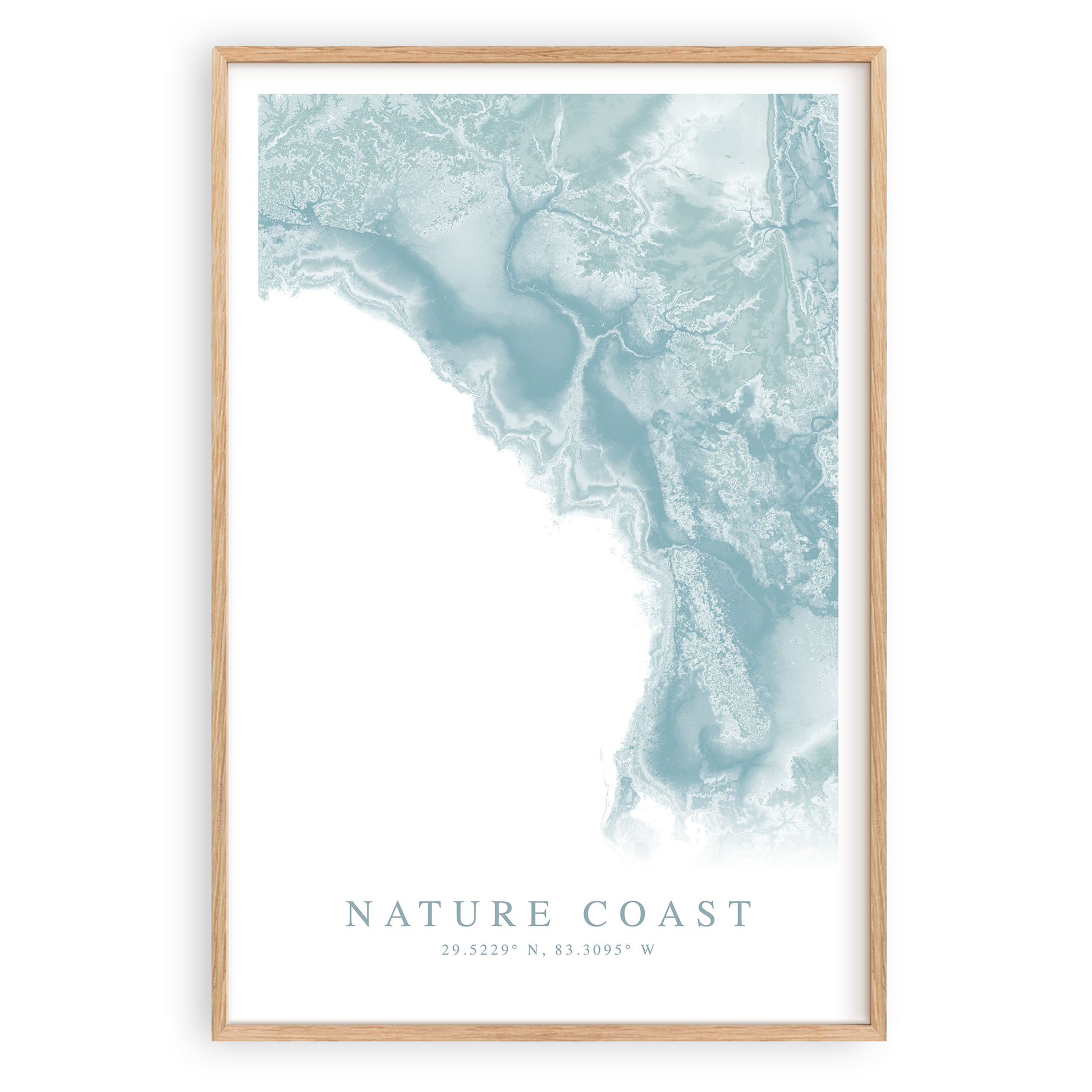 nature coast florida map poster in wood frame