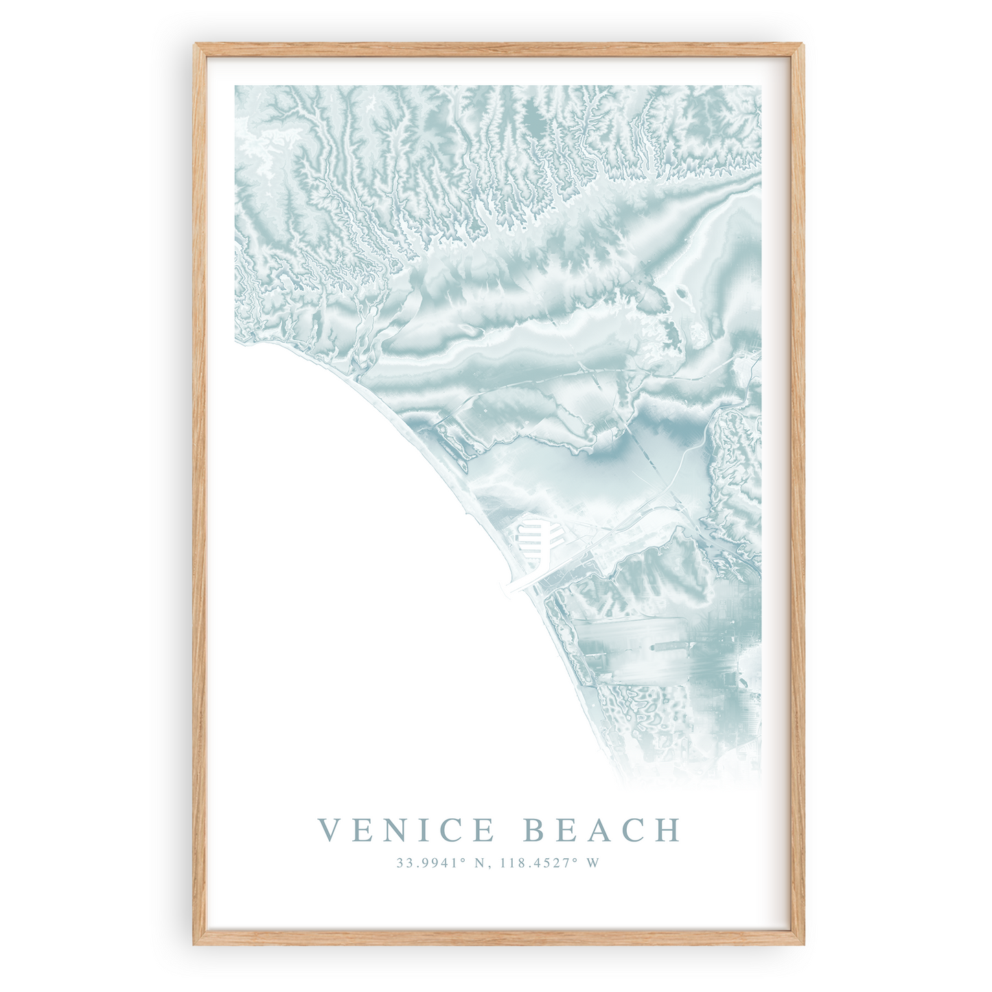 venice beach california map print in wood frame