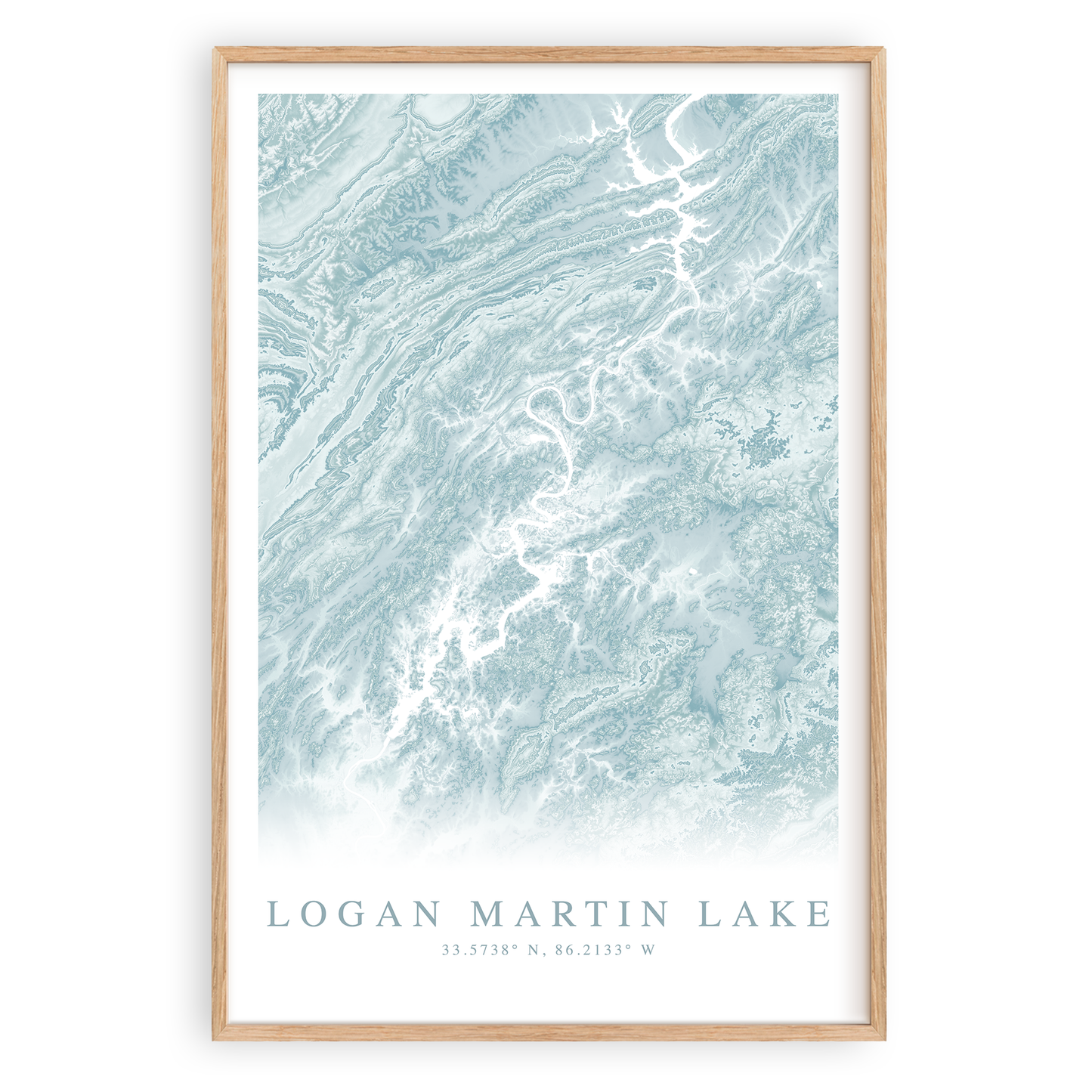 logan martin lake alabama map print in wood frame