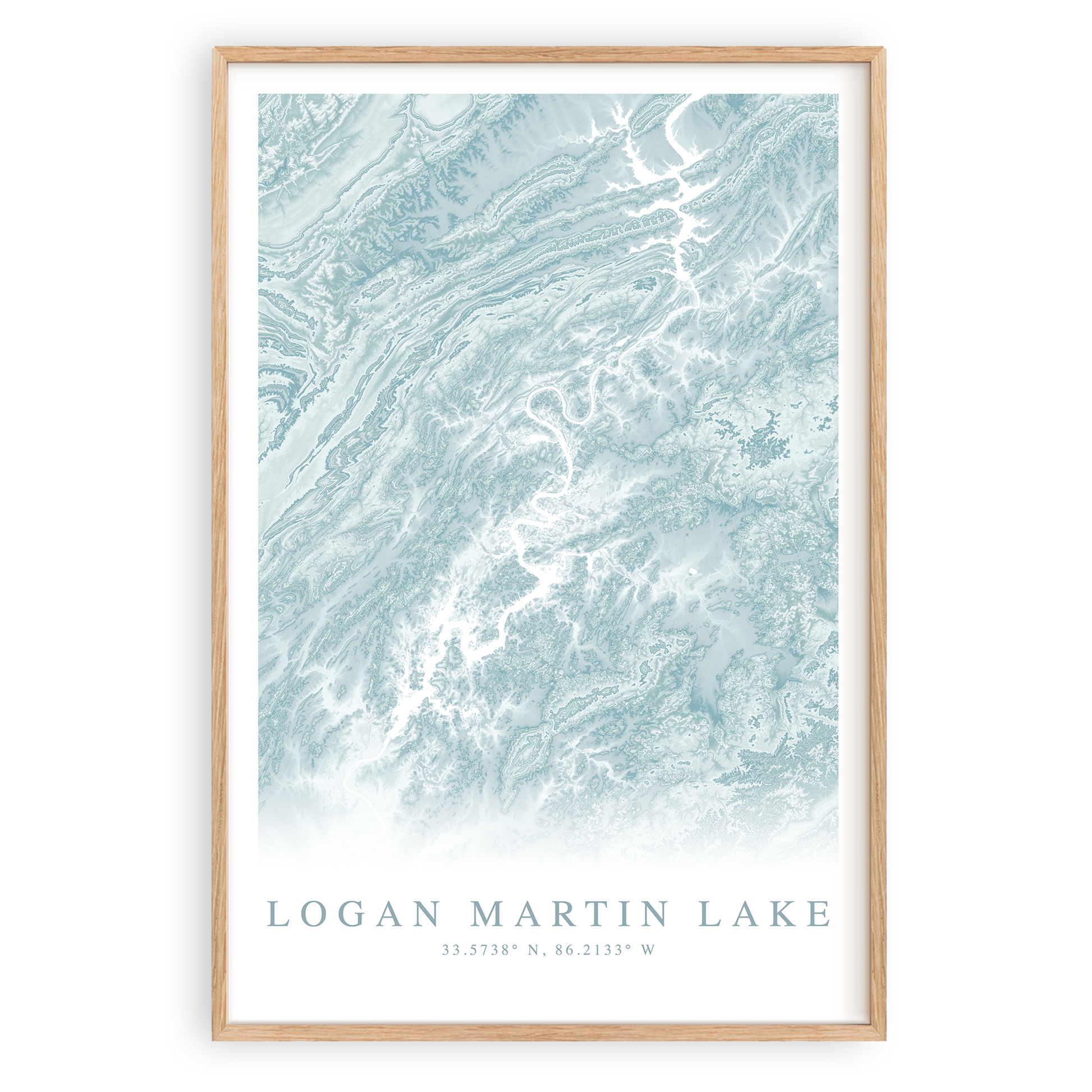 logan martin lake alabama map print in wood frame