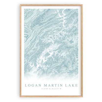 logan martin lake alabama map print in wood frame
