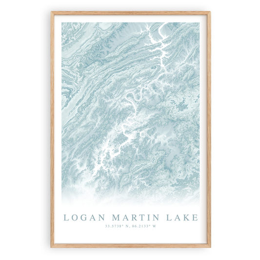 logan martin lake alabama map print in wood frame