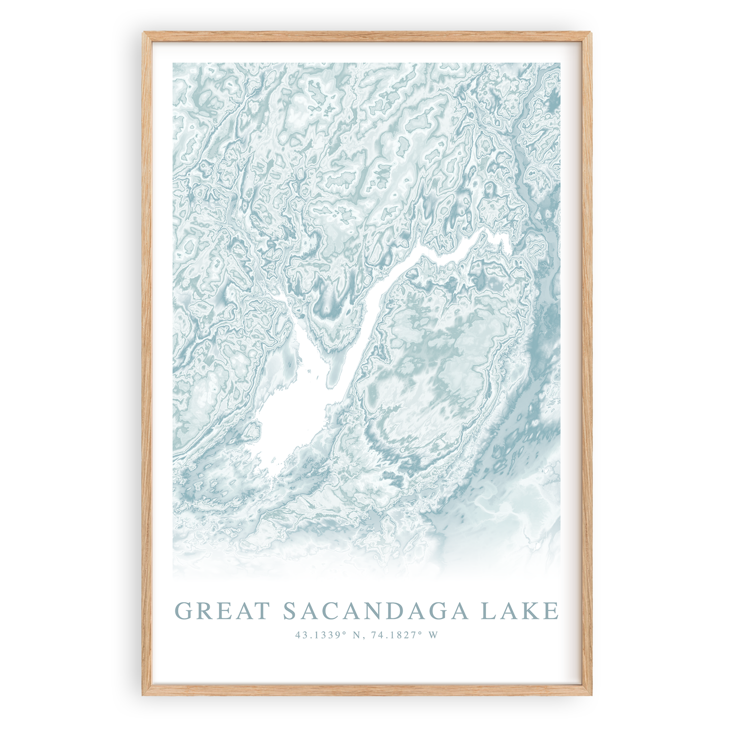 great sacandaga lake new york map print in wood frame