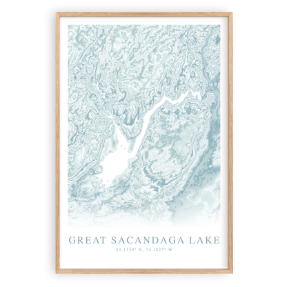 great sacandaga lake new york map print in wood frame