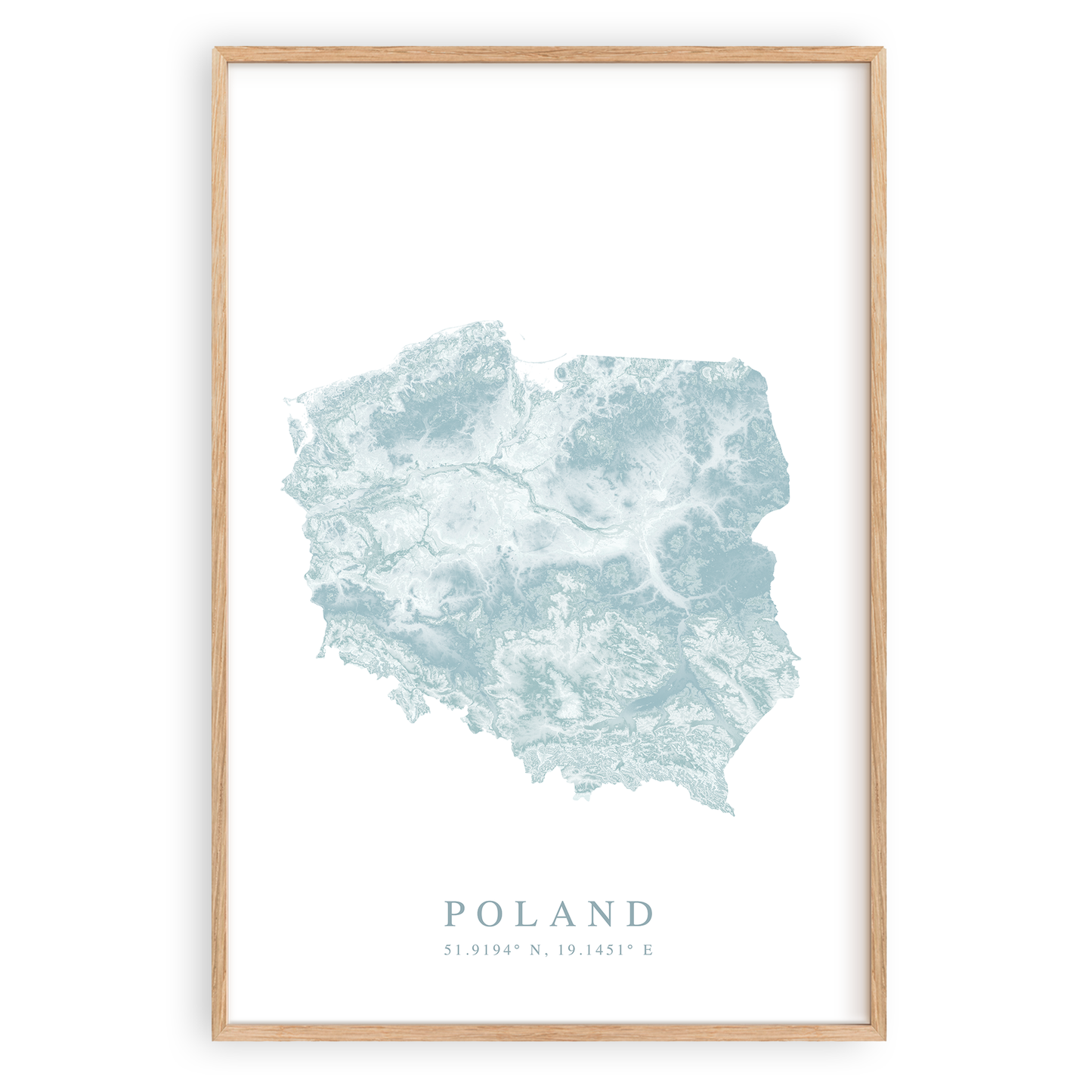 poland map print in wood frame