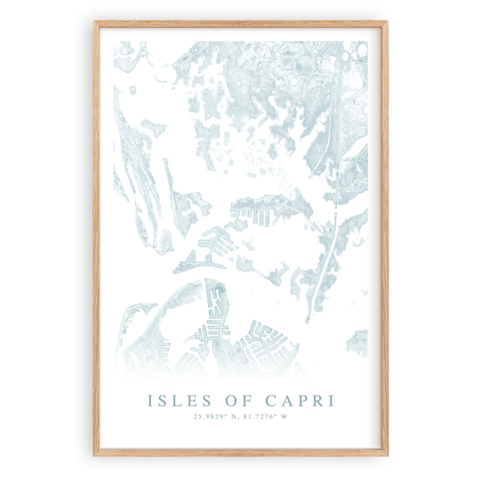 isles of capri florida map print in wood frame