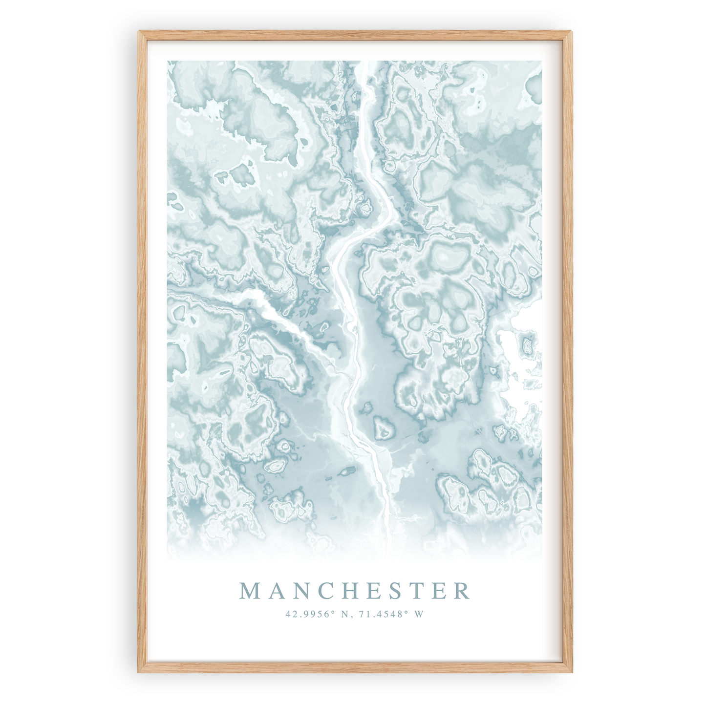 manchester new hampshire map print in wood frame