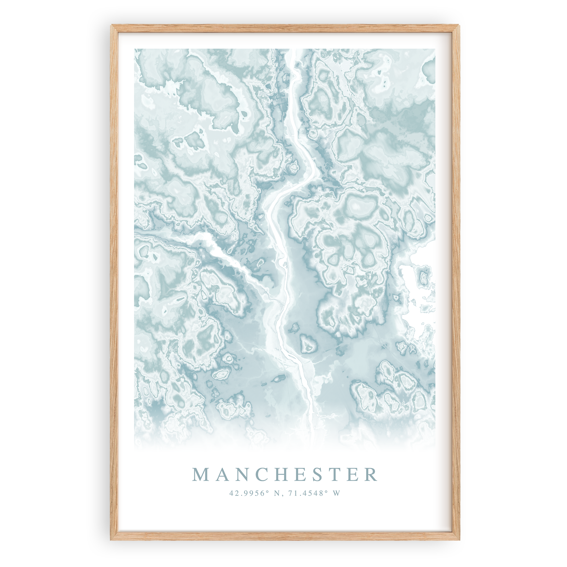 manchester new hampshire map print in wood frame