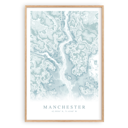manchester new hampshire map print in wood frame