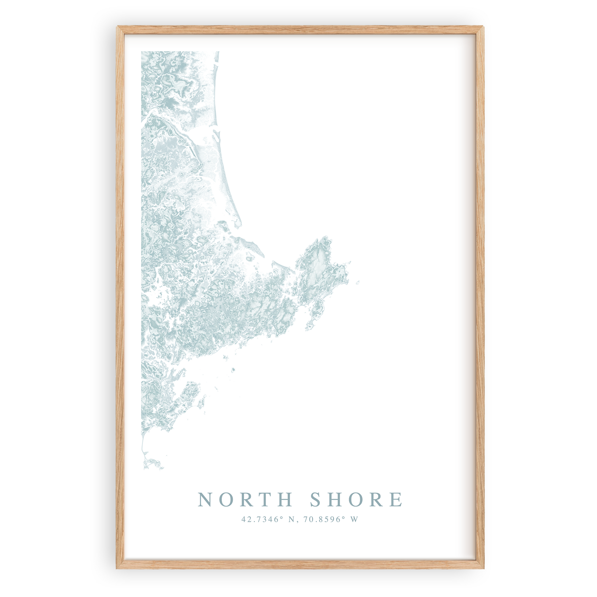 north shore massachusetts map print in wood frame