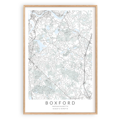 boxford massachusetts map print in wood frame