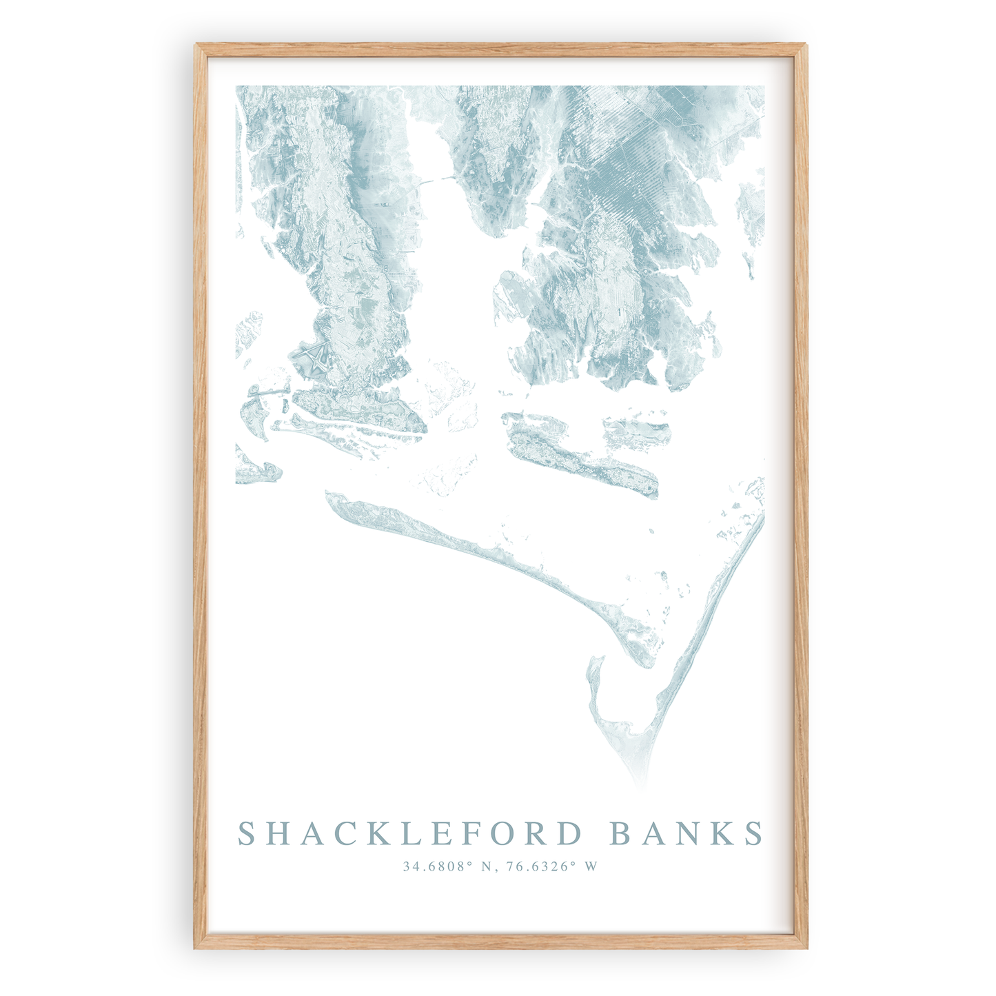 shackleford banks north carolina map print in wood frame