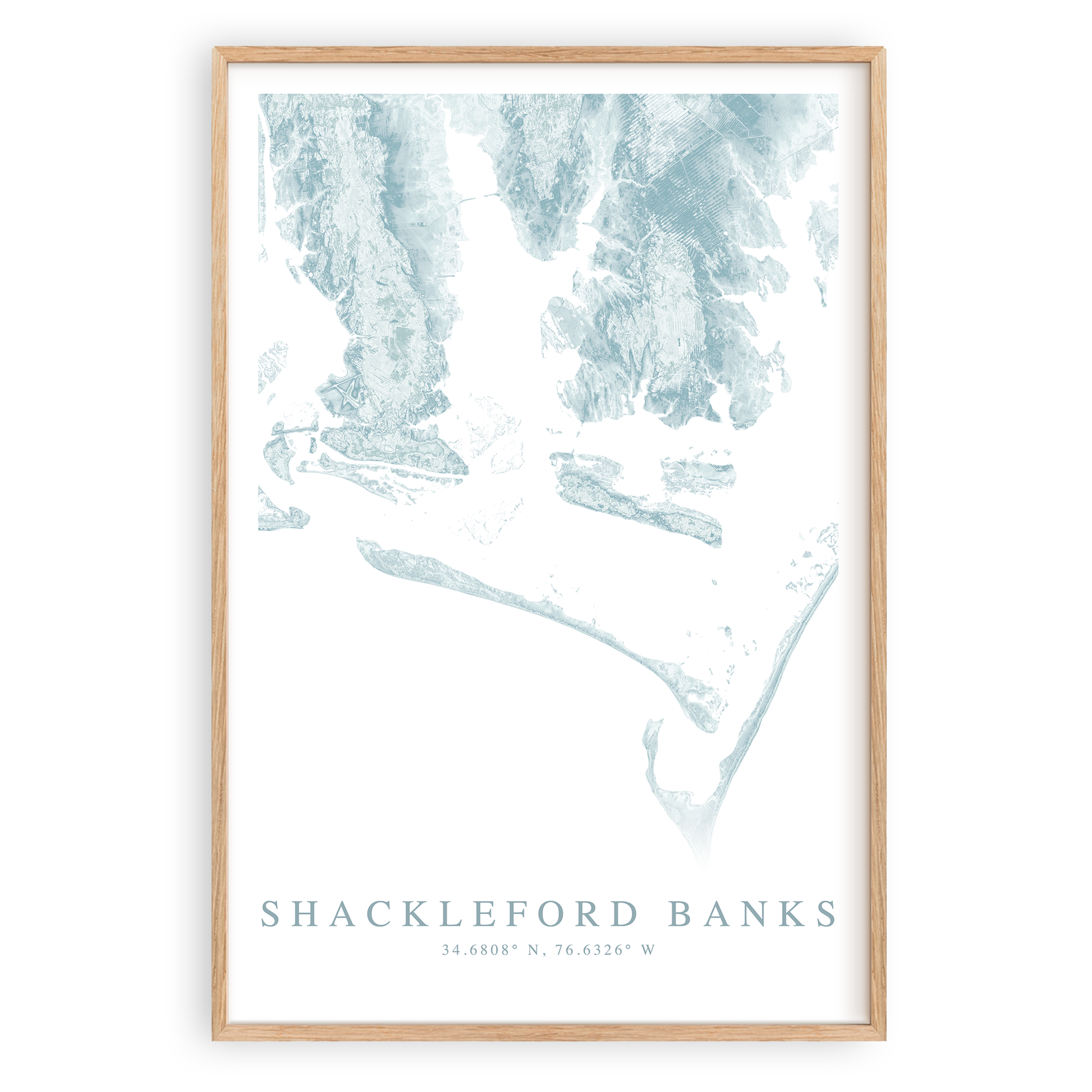 shackleford banks north carolina map print in wood frame