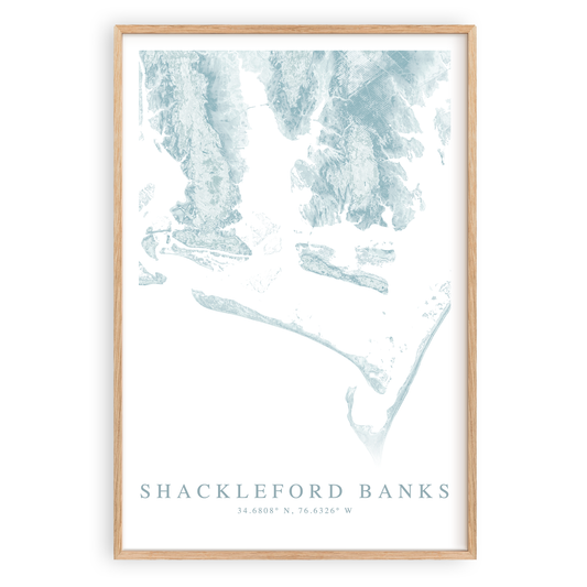 shackleford banks north carolina map print in wood frame