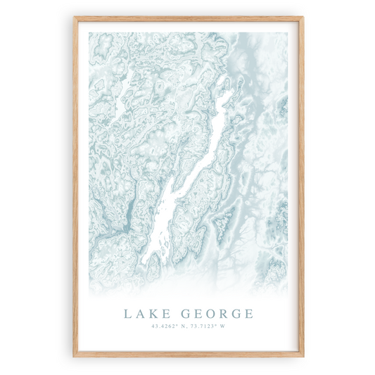 lake george new york map print in wood frame