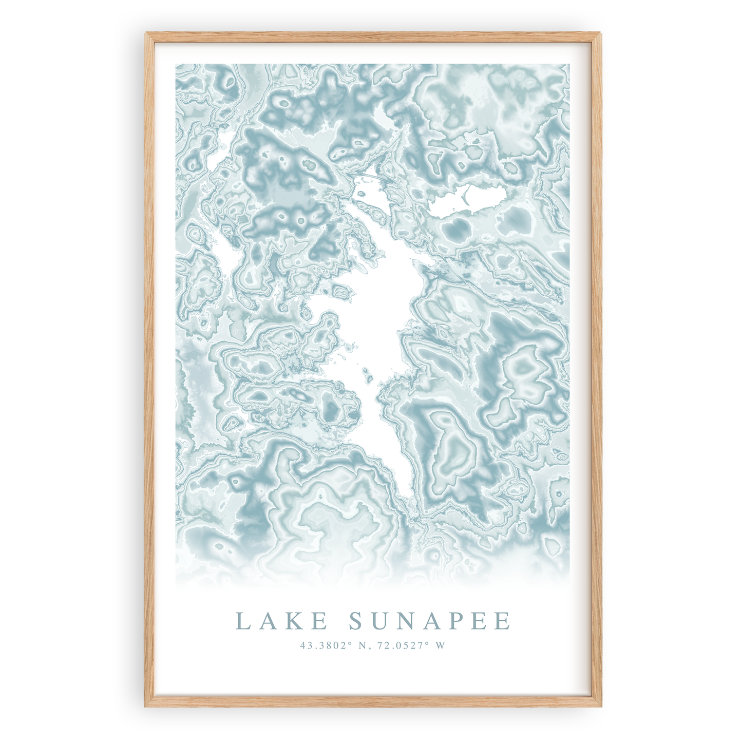 lake sunapee new hampshire map print in wood frame