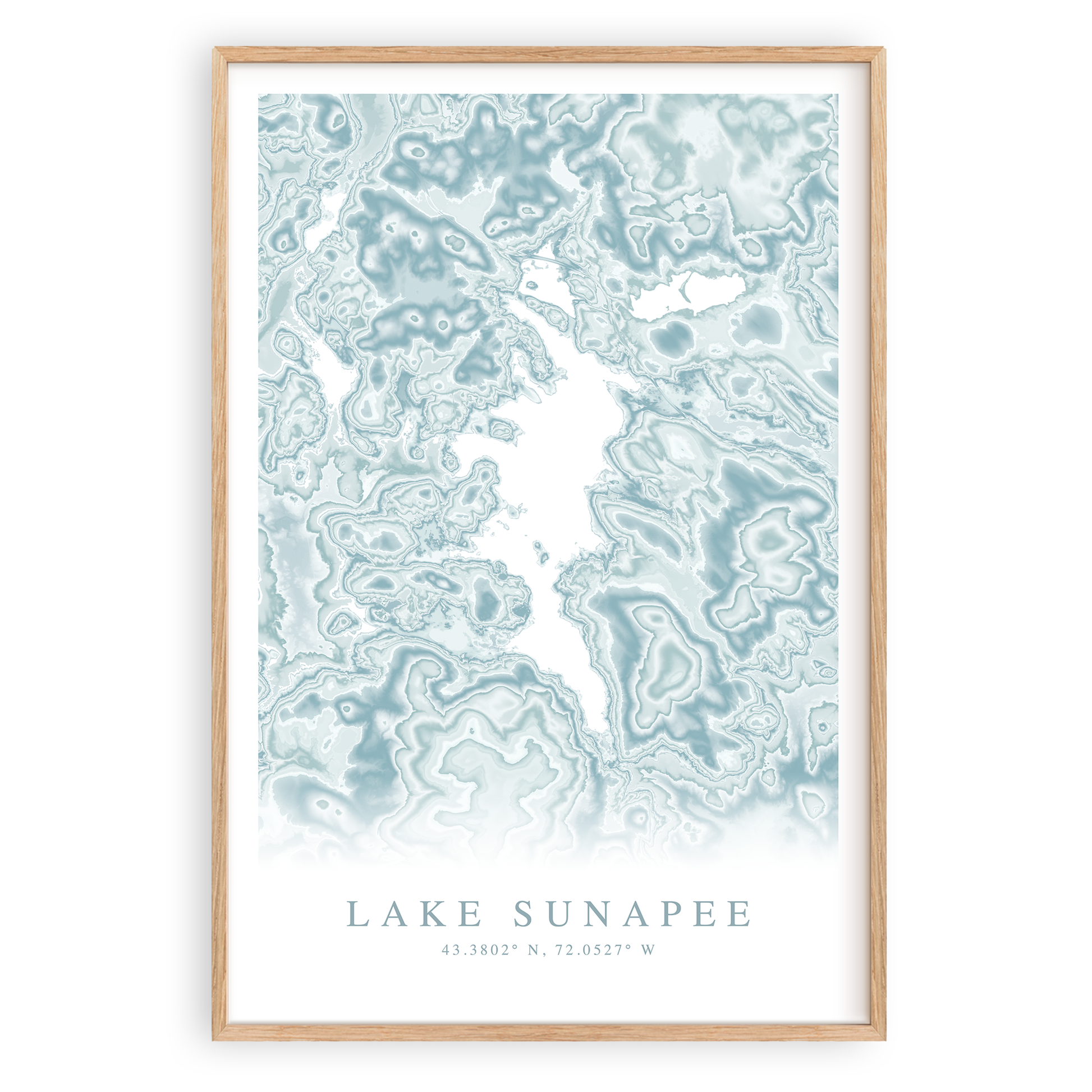 lake sunapee new hampshire map print in wood frame