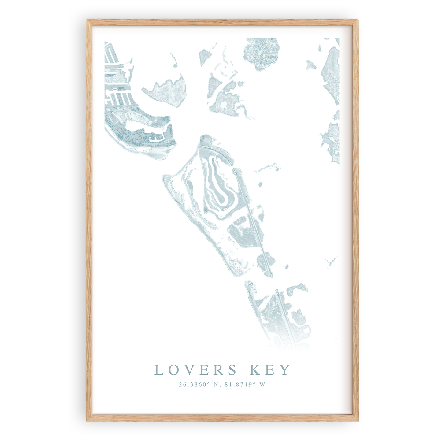 lovers key florida map print in wood frame