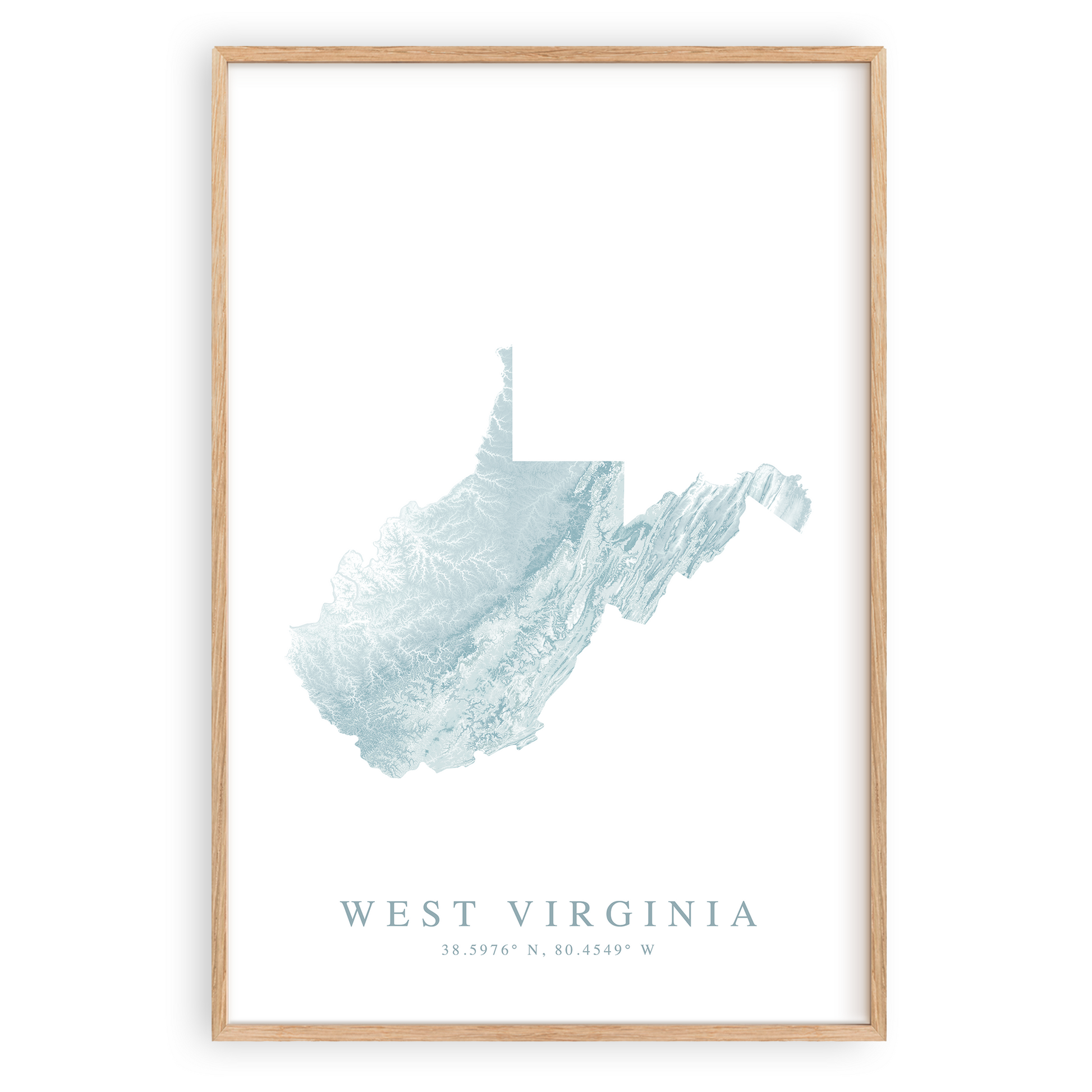 west virginia state map poster in wood frame