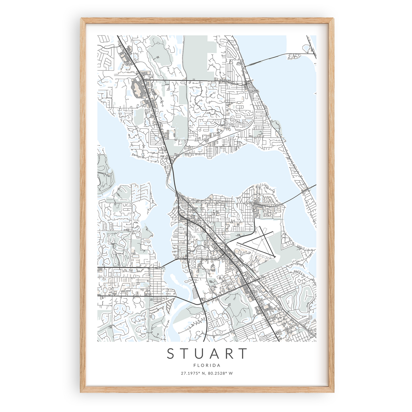 stuart florida map print in wood frame