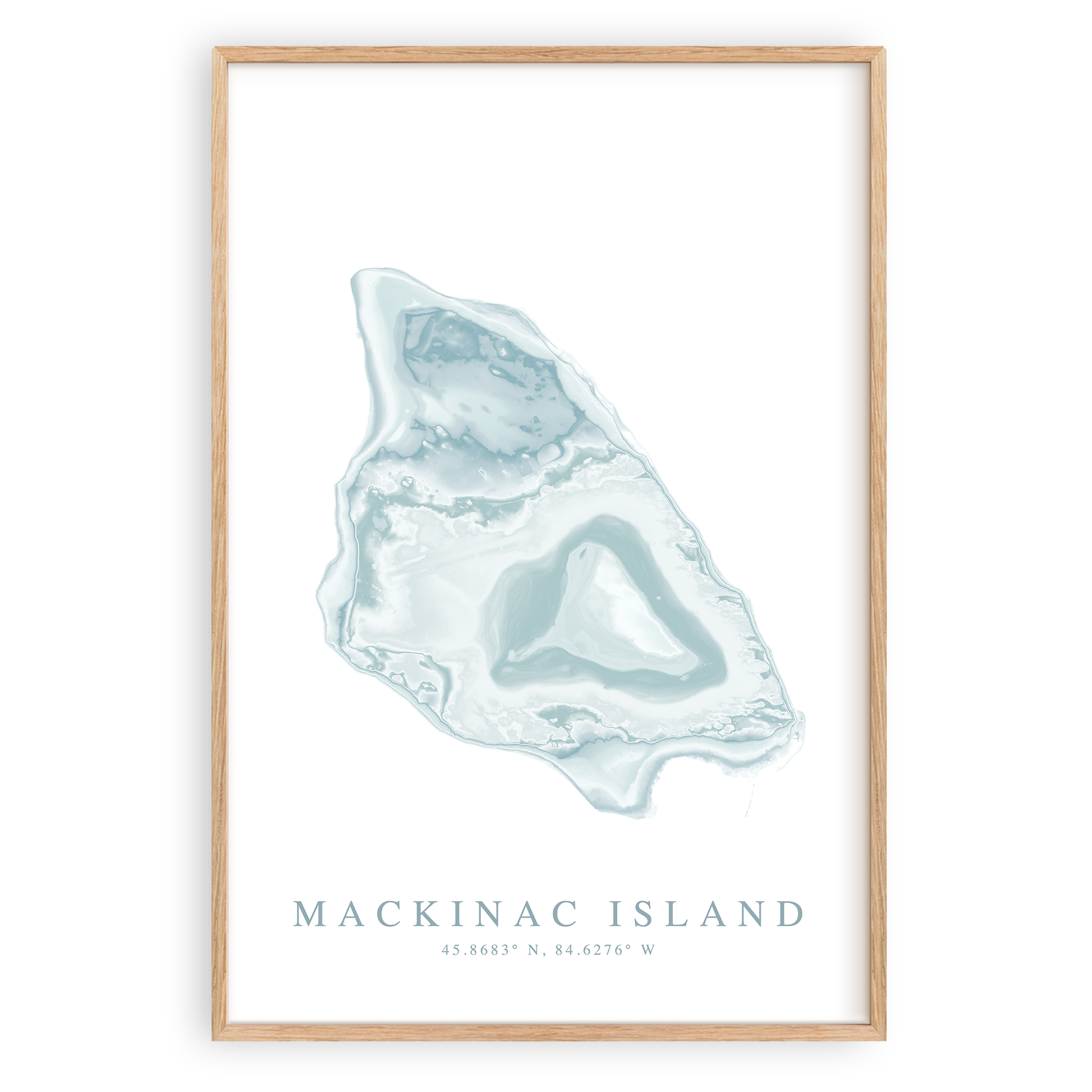 mackinac island michigan map print in wood frame