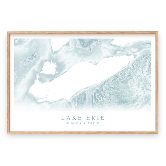 lake erie map print in wood frame