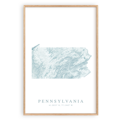 pennsylvania map poster in wood frame