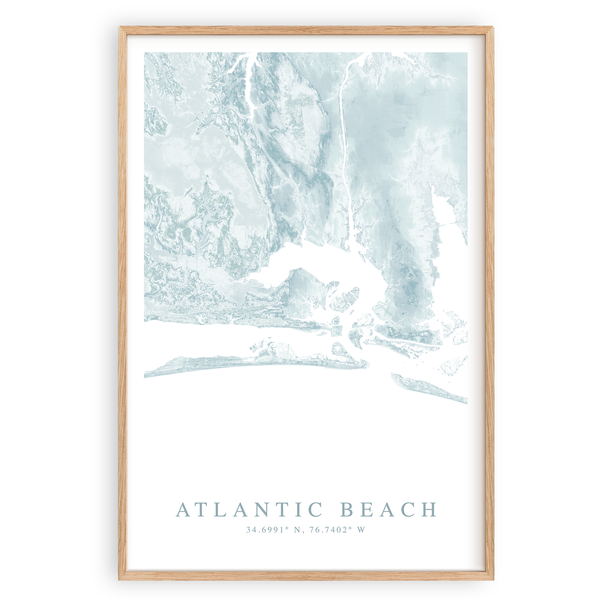 atlantic beach north carolina map print in wood frame