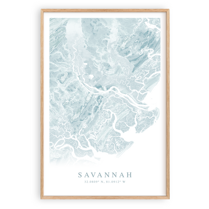 savannah georgia map print in wood frame