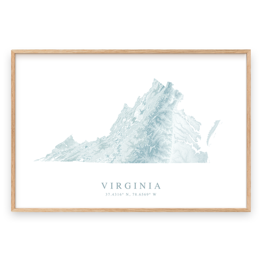 virginia map print in wood frame