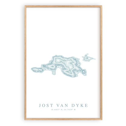 jost van dyke british virgin islands map print in wood frame