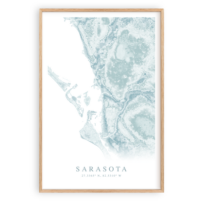 sarasota florida map print in wood frame