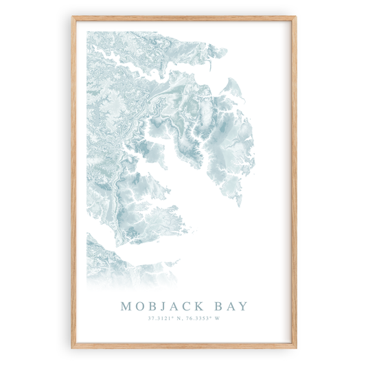mobjack bay virginia map print in wood frame