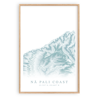 na pali coast map print in wood frame