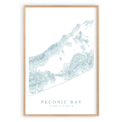 peconic bay long island new york map print in wood frame