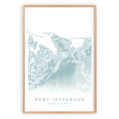 port jefferson new york map print in wood frame