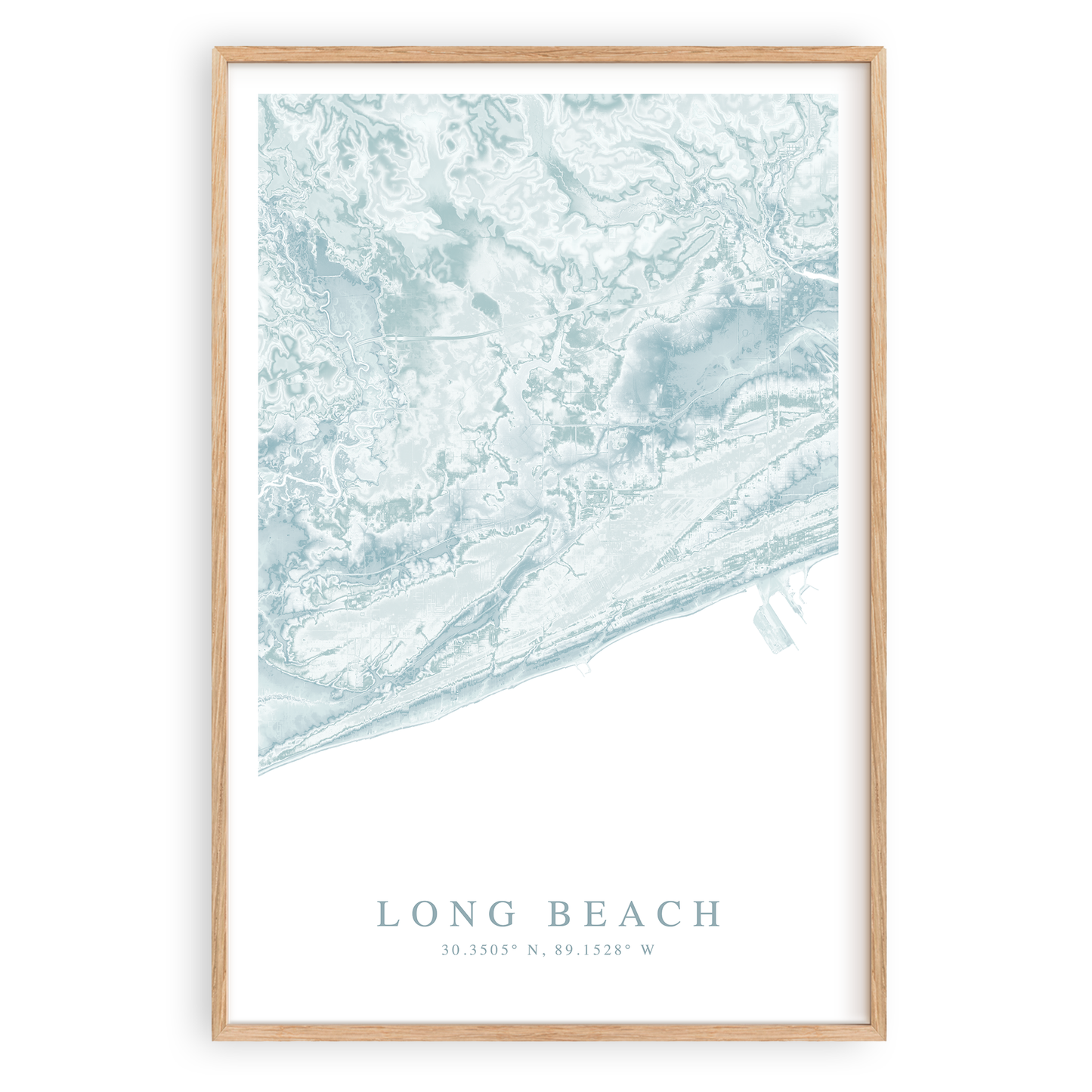 long beach mississippi map print in wood frame