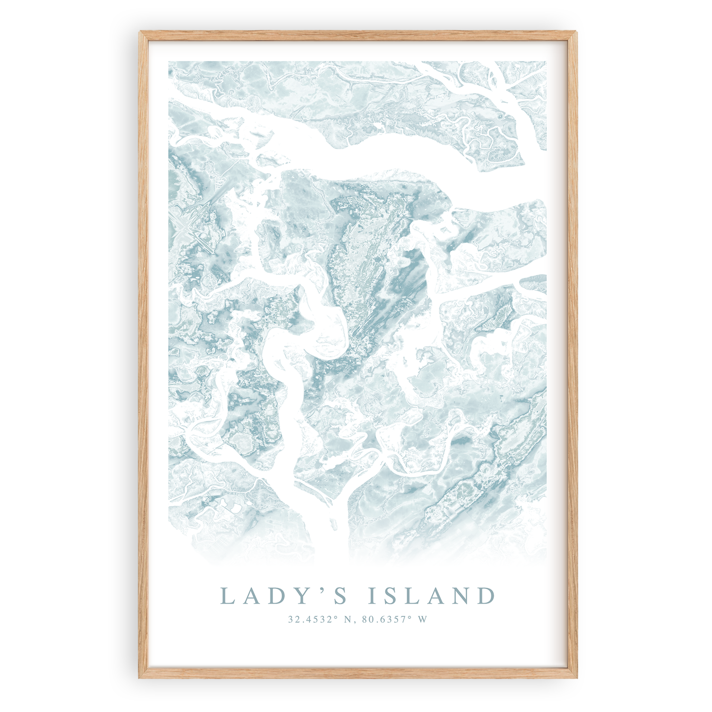 ladys island south carolina map print in wood frame