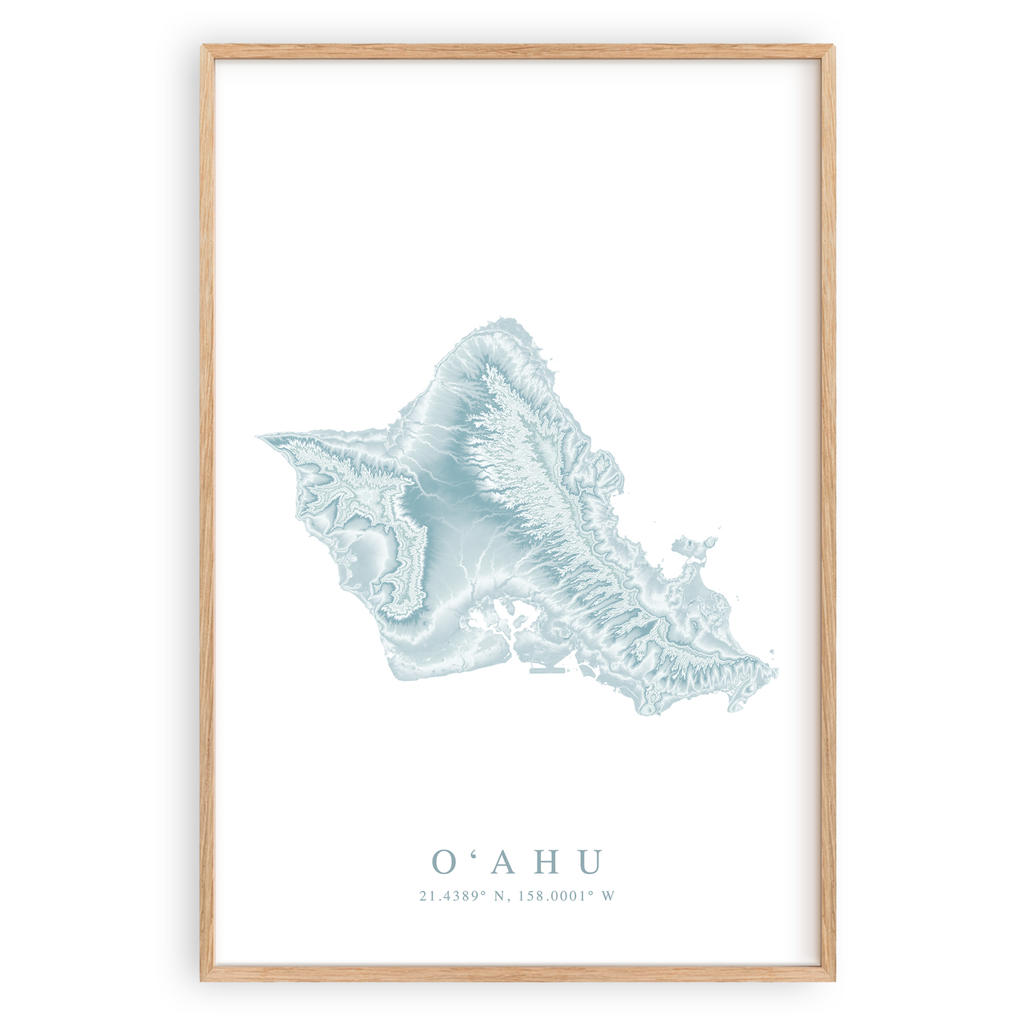 oahu hawaii map poster in wood frame