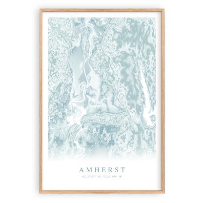 amherst massachusetts map print in wood frame