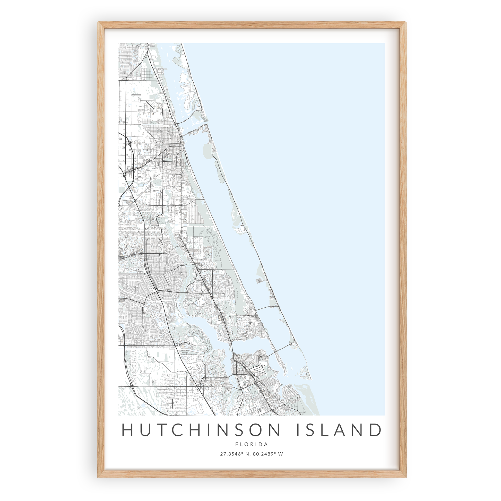 hutchinson island florida map print in wood frame