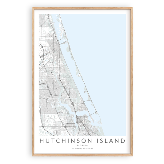 hutchinson island florida map print in wood frame