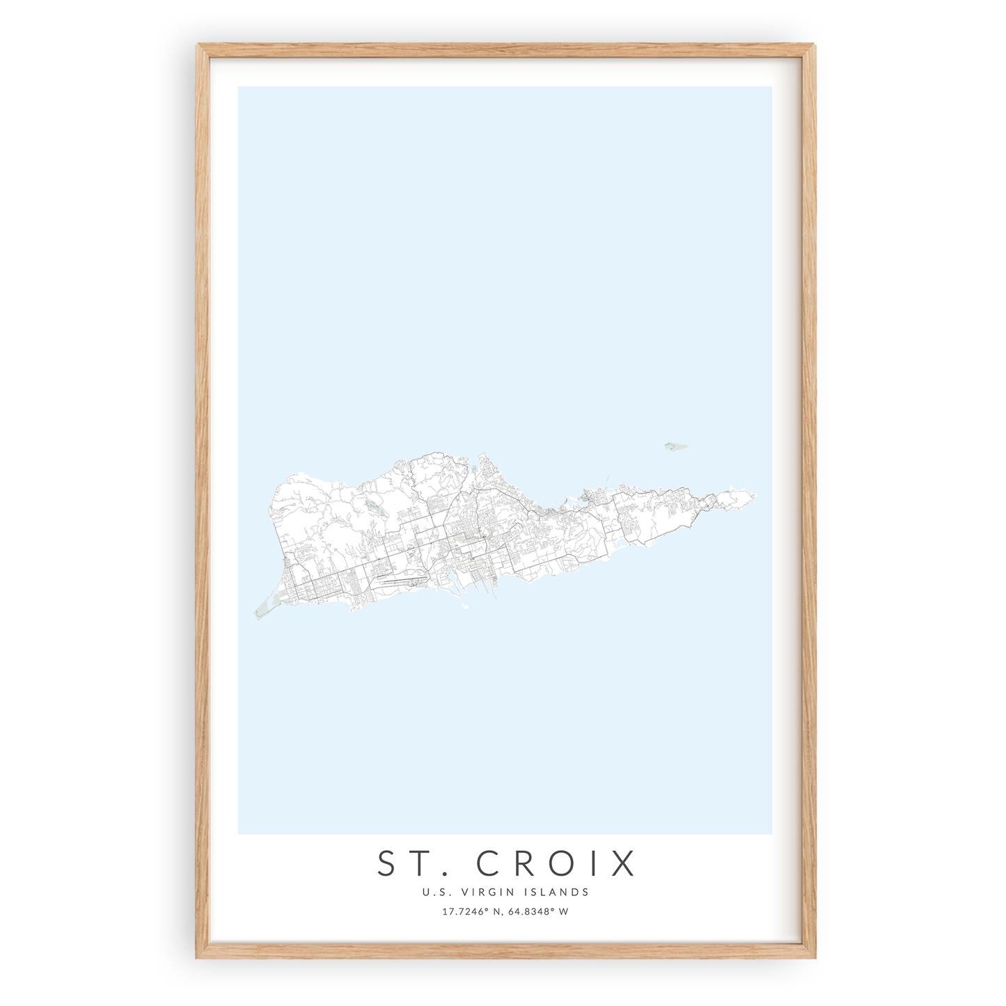 st croix us virgin islands map print in wood frame
