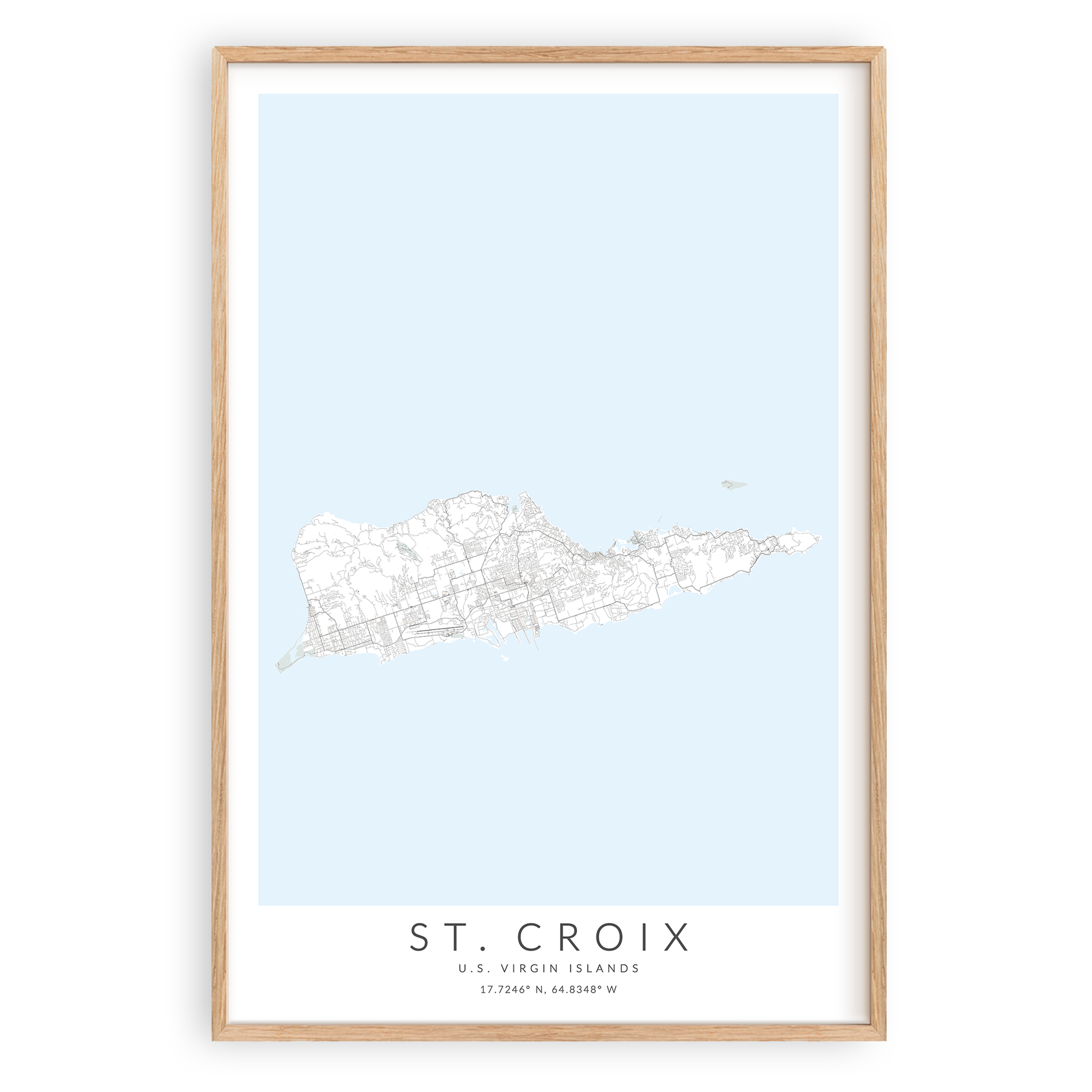 st croix us virgin islands map print in wood frame
