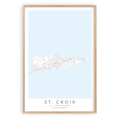 st croix us virgin islands map print in wood frame
